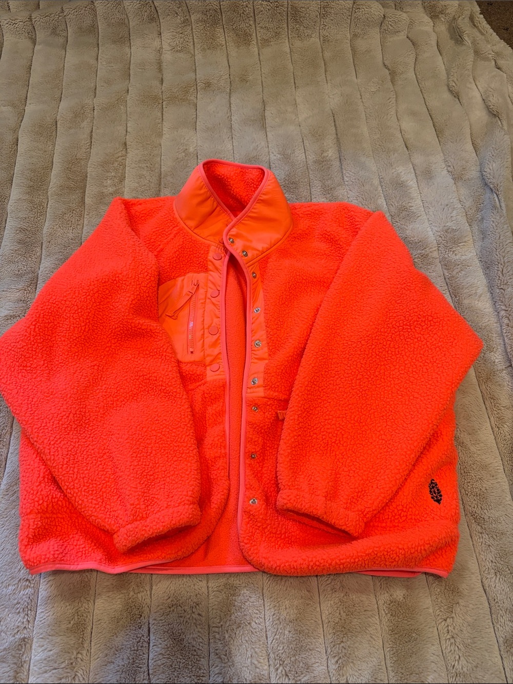 Free People Bright Coral Teddy Fleece Jacket